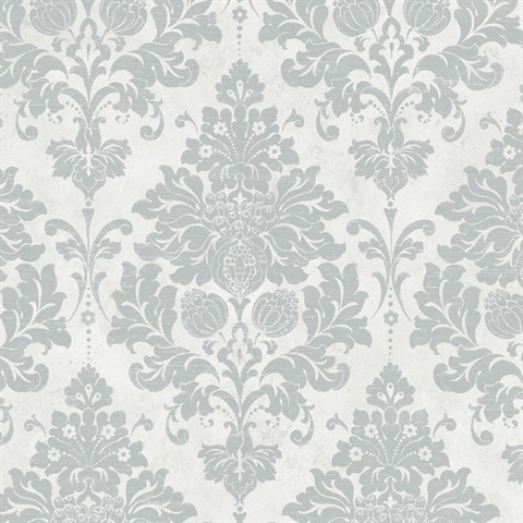 Silver Large Classic Damask Wallpaper