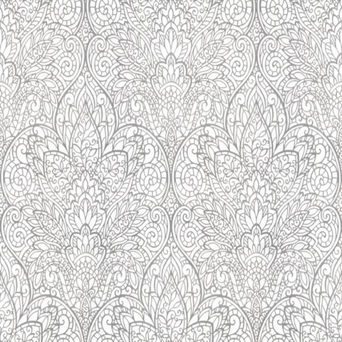 Silver Metallic Foil Paradise Floral Wallpaper