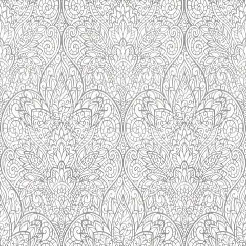 Silver Metallic Foil Paradise Floral Wallpaper