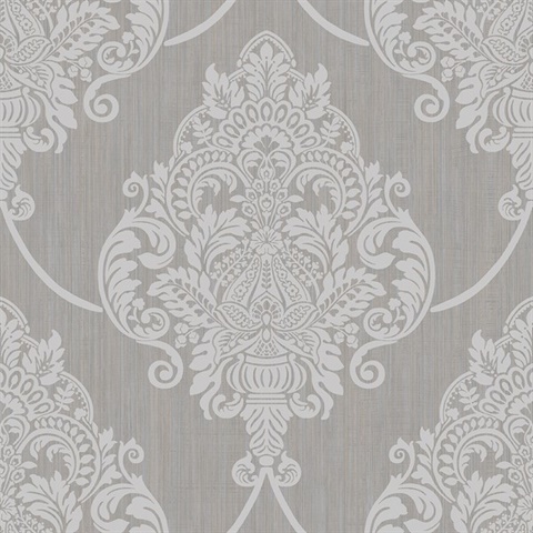 Silver Raised Large Textured Damask Wallpaper