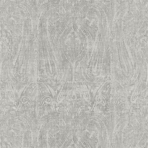 Silver Russel Distressed Damask Wallaper