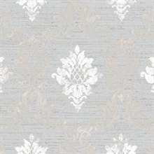 Silver Silk Damask Textured Wallpaper