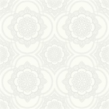 Silver & White Commercial Lace Doily Medallion Wallpaper