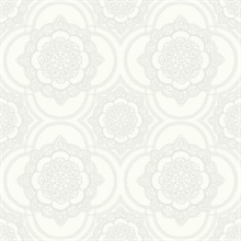 Silver & White Commercial Lace Doily Medallion Wallpaper