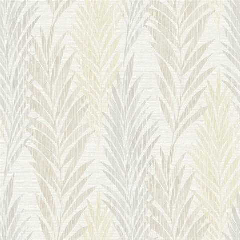 Silver & White Commercial Vertical Leaves Wallpaper