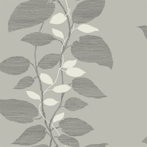 Silver & White Etched Leaves Wallpaper