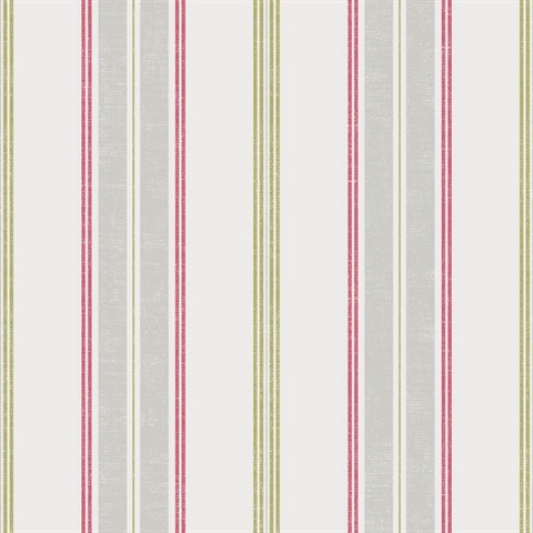 Silver, White, Green & Pink Commercial Traditional Stripe Wallpaper