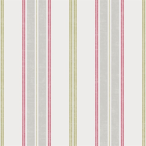 Silver, White, Green & Pink Commercial Traditional Stripe Wallpaper