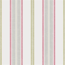 Silver, White, Green & Pink Commercial Traditional Stripe Wallpaper