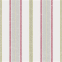 Silver, White, Green & Pink Commercial Traditional Stripe Wallpaper