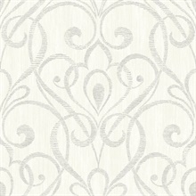 Silver & White Metallic Scroll Wallpaper