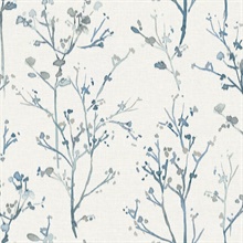 Silverling Blue Budding Branches Wallpaper