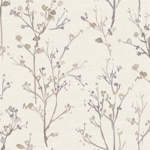 Silverling Lavender Budding Branches Wallpaper