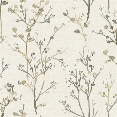 Silverling Neutral Budding Branches Wallpaper