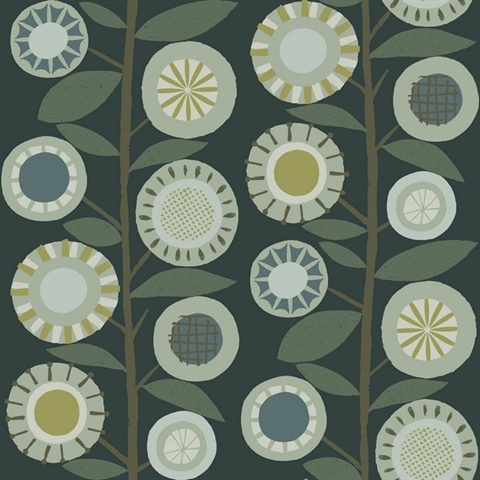 Sisu Evergreen Large Floral Leaf Geometric Wallpaper