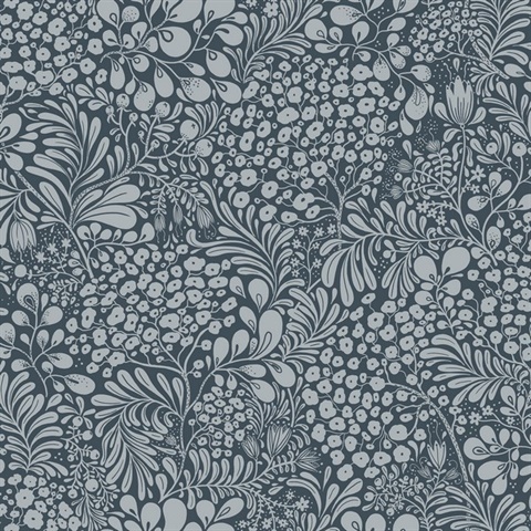 Siv Dark Blue Botanical Scandanavian Wallpaper