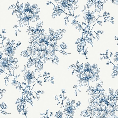 Sketched Floral Blue Peel and Stick Wallpaper