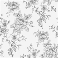 Sketched Floral Grey Peel and Stick Wallpaper