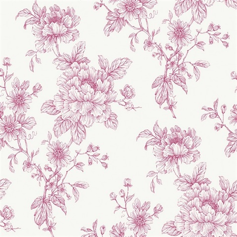 Sketched Floral Pink Peel and Stick Wallpaper