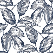 Sketched Leaves Botanical Navy Blue Peel and Stick Wallpaper
