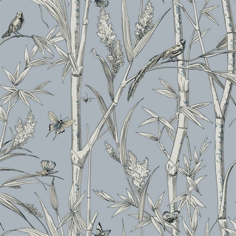 Sky Blue Bambou Toile Wallpaper