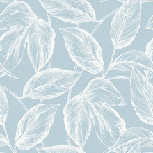 Sky Blue Beckett Sketched Leaves Wallpaper