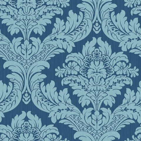 Sky Blue & Blue Large Print Damask Wallpaper