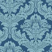 Sky Blue & Blue Large Print Damask Wallpaper