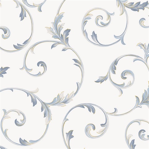Sky Blue Classic Scroll Wallpaper