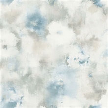 Sky Blue, Cream & Grey Commercial Abstract Floral Wallpaper