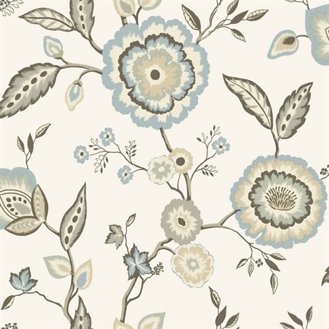 Sky Blue Dahlia Blooms Paisley Wallpaper