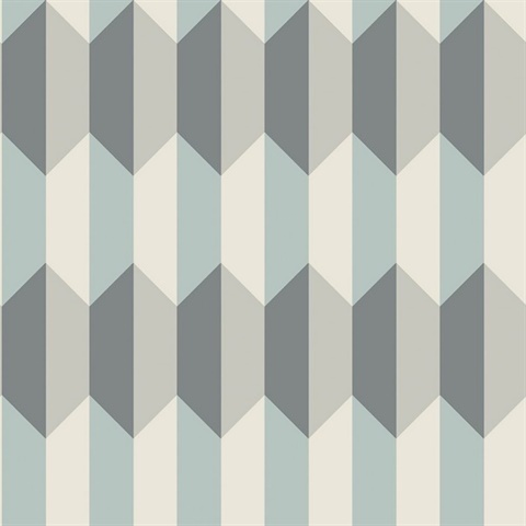 Sky Blue & Grey Charleston 3D Geometric Wallpaper