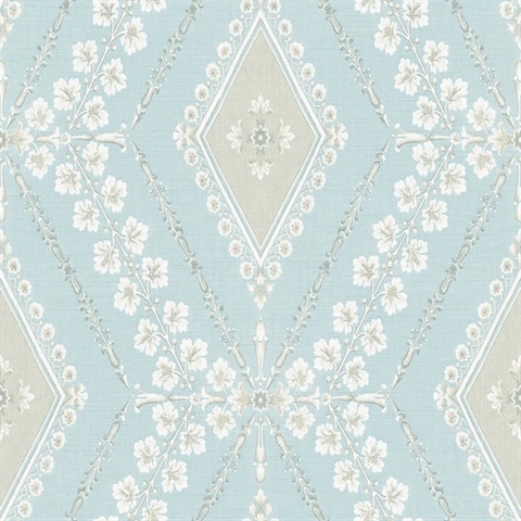 Sky Blue & Grey Charleston Classical Trellis Wallpaper