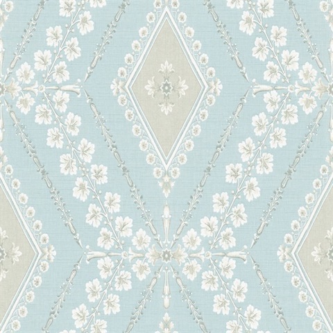 Sky Blue & Grey Charleston Classical Trellis Wallpaper
