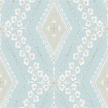 Sky Blue &amp; Grey Charleston Classical Trellis Wallpaper
