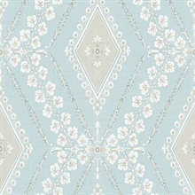 Sky Blue & Grey Charleston Classical Trellis Wallpaper