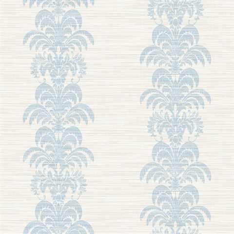 Sky Blue & Grey Palm Frond Stripe Stringcloth Textured Wallpaper