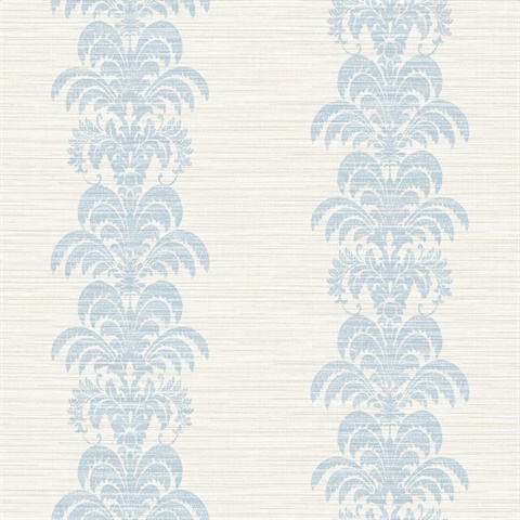 Sky Blue & Grey Palm Frond Stripe Stringcloth Textured Wallpaper
