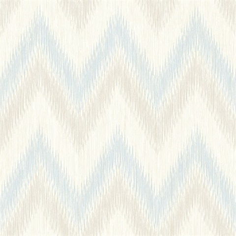 Sky Blue & Grey Regent Flamestitch Wavy Textured Stringcloth Wallpaper