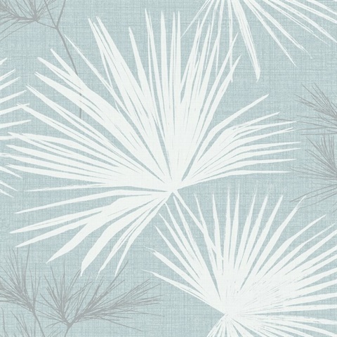 Sky Blue Hatteras Coastal Fronds Wallpaper