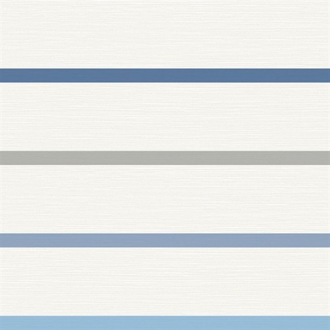 Sky Blue & Ivory Crew Horizontal Beach Stripe Wallpaper
