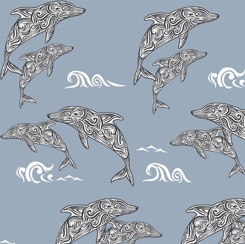 Sky Blue Paisley Dolphin Wallpaper