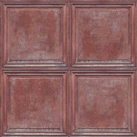 Sky Blue & Red Charleston Faux Wood Panels Wallpaper
