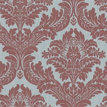 Sky Blue & Red Large Print Damask Wallpaper