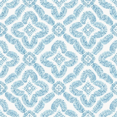 Sky Blue Talia Botanical Medallion Wallpaper