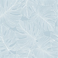 Sky Blue Tarra Monstera Large Leaf Wallpaper