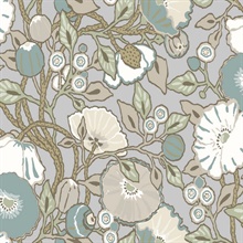 Sky Blue &amp; Teal Vincent Poppies Floral Wallpaper