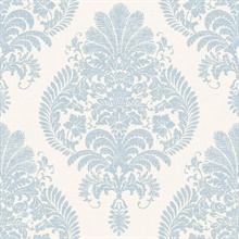 Sky Blue & White Antigua Faded Damask Wallpaper