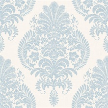 Sky Blue & White Antigua Faded Damask Wallpaper