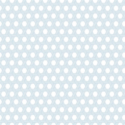 Sky Blue & White Cabana Wicker Wallpaper